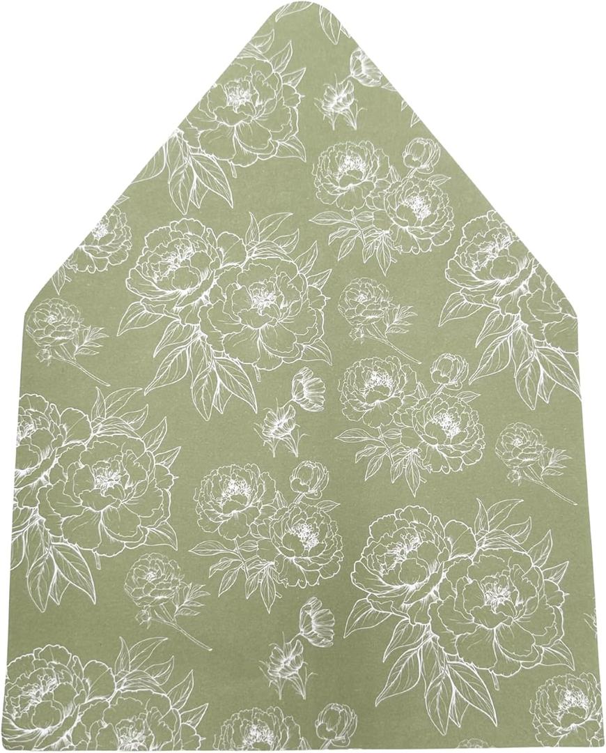 Euro Flap Envelope Liners for 5x7 Insert, 50 Pack, Wedding Invitaion (Green Floral)