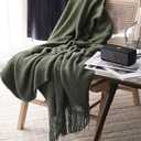 LOMAO Knitted Throw Blanket with Tassels Bubble Textured Lightweight Throws for Couch Cover Home Decor (Dark Olive, 60x90)