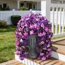 HyeFlora Artificial Flowers for Outdoors, 2pcs Faux Hanging Morning Glory Silk Fake Flowers Lifelike Artificial Plants UV Resistant Flowers for Outside Planter Patio Garden Porch Decor (Purple Red)