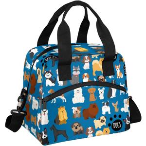 Kawaii Dog Insulated Lunch Bag for Women Men Reusable Lunch Box Cooler Bag Large Leakproof Lunch Tote with Adjustable Shoulder Strap for Adult Work Picnic Camping Beach Office