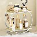 YIWANFW Perfume Organizer for Dresser, 2-Tier Bathroom Counter Organizer, Elegant Makeup Organizer for Vanity, Multi-Purpose Cosmetics Skincare Organizers Countertop (Silver Frame & Cream White Tray)