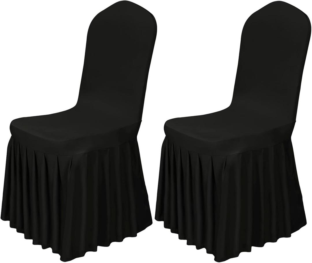 Babenest 2pcs Chair Cover with Long Skirt, Washable Universal Parson Chair Protector, Anti-Dirty Stretchy Dining Room Skirted Chair Slipcover Extended Version for Home, Hotel, Ceremony, Party(Black)