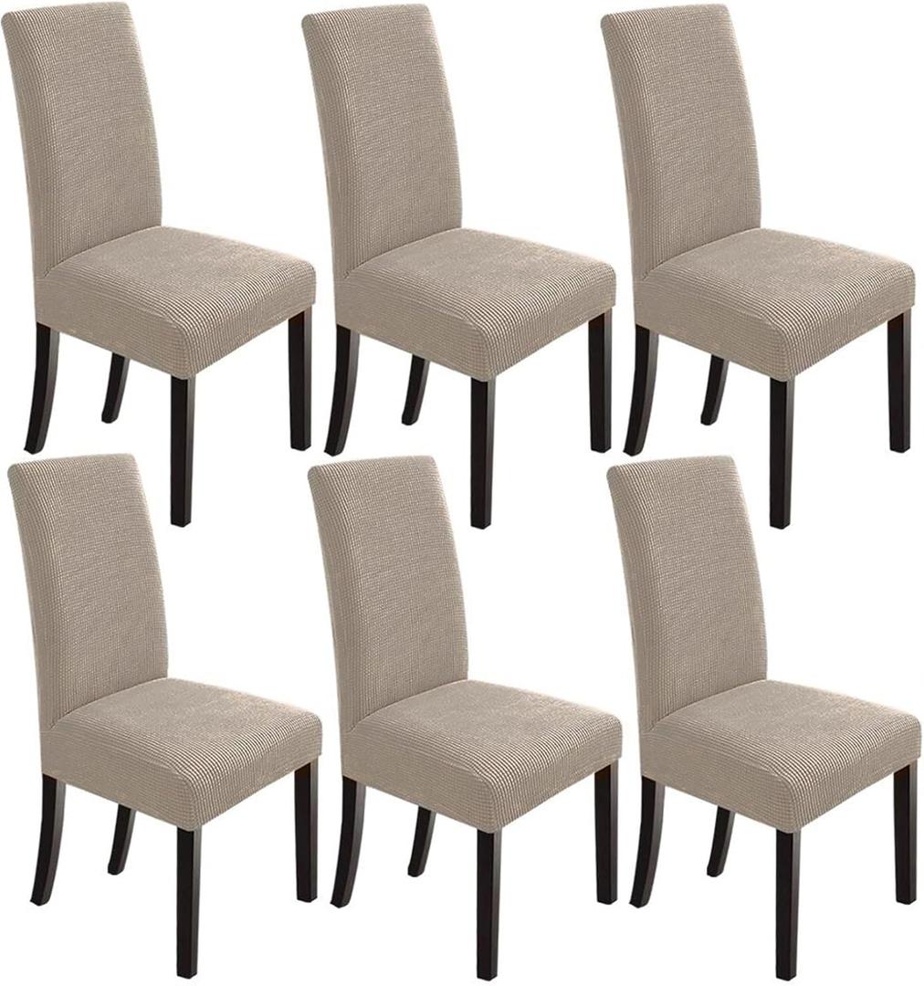 NORTHERN BROTHERS Chair Covers for Dining Room 6 Pack, Kitchen Chair Covers Protector for Dining RoomTaupe