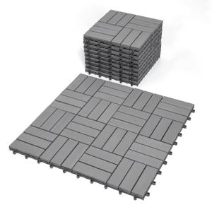 Interlocking Deck Tiles 12"x12"x0.94'' Gray Acacia Wood Patio Decor Flooring Tiles-Interlocking FSC Wood Flooring Squares Tile-Home Decor Floor Wood Tiles. Fresgard Brand Name 10pcs Pack (Dusk Grey - 12 Slat)