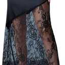 SOLY HUX Women's Satin Lace Maxi Skirt Y2k High Waisted Sheer Silk Party Going Out Long Skirts (Black, S)
