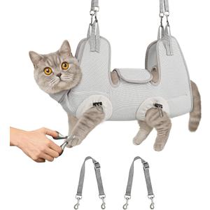 Supet Cat Grooming Hammock Harness for Nail Trimming, Cat Grooming Hanging Sling for Nail Clipping, Pet Restraint Holder for Cutting Nails, Medicine, Ear & Teeth Cleaning, Eye Care (Grey L)