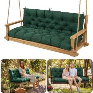 Porch Swing Cushions - Waterproof Swing Cushion for Outdoor Furniture: Patio Outdoor Swing Cushions 2-3 Seater Replacement with Backrest (Dark Green, 60 x 40 x 4.7 Inches), 39 inches x 59 inches