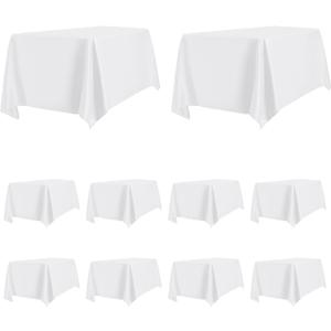PureFit 10 Pack Rectangle White Table Cloths 90 x 132 Inch for 8Ft Tables, Stain and Wrinkle Resistant Table Linens for Home Use, Wedding, Party, Banquet and Camping