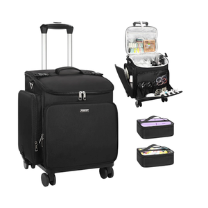 Relavel Rolling Makeup Case, Hair Tools Travel Bag Cosmetology Case on Wheels with 2 Clear Bags, Professional Hairstylist Bag Makeup Artist Storage Train Case Barber Organizer with 360° Spinner Wheels, Missing Pieces