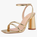 RIBONGZ Block Heels Prom Heeled Sandals for Women Chunky Square Open Toe Strappy High Heels Ankle Strap Wedding Bridal Shoes High Heel Sandals for Party Dress, Size: 7.5