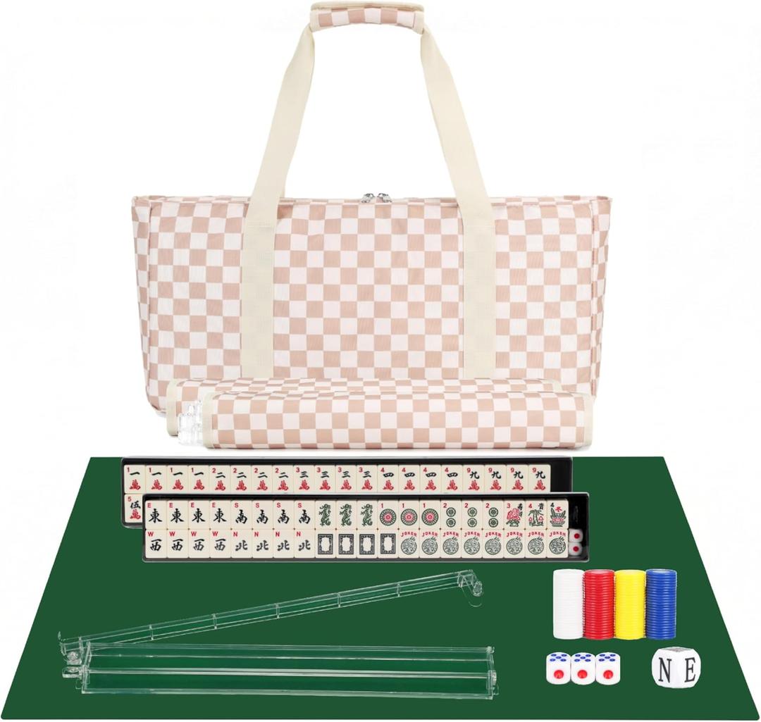 PiPiCat Complete American Mahjong Set, 166 Tiles (30mm) with 31.5x31.5in Mat One-Click Flip Reinforced 18-Inch Rack/Pushers Shockproof Bag & 6 Spare (Grid), 52.5*26*8CM