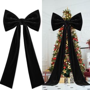 Suncalla 2pcs Extra Large Christmas Tree Topper Bows, 49 x 19 inches Tree Toppers Bows Christmas Decorations Wreath for Home Wedding Party Holiday Decor Supplies(Black,Velet)