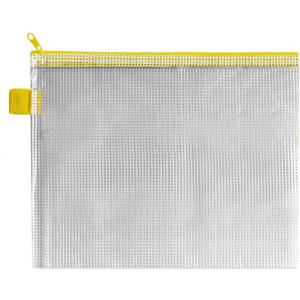 INDX Zip Pouch Reinforced Mesh-weave PVC Clear with Coloured Seal W240xD15xH190mm A5 Yellow Ref ZPYEL