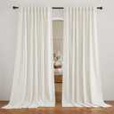 RYB HOME Farmhouse Sheer Curtains 108 inch Length, Semi Sheer Curtain & Drapes Large Window Dressing Lights & Winds Filter for Bedroom Home Office Living Room, Linen, W 70 x L 108 inch Long, 1 Pair