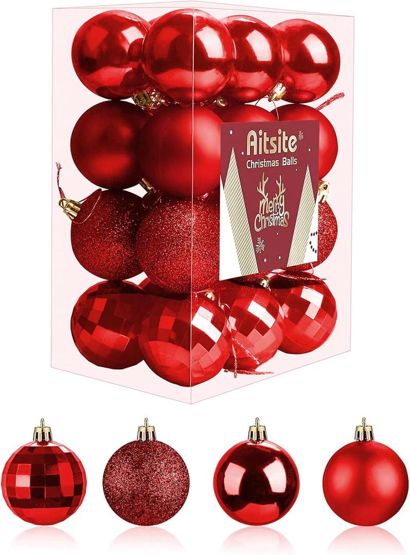 Aitsite 24ct Christmas Tree Ornaments Set 1.57 inches Mini Shatterproof Holiday Ornaments Balls for Christmas Decorations (Red) Aitsite 24ct Christmas Tree Ornaments Set 1.57 inches Mini Shatterproof Holiday Ornaments Balls for Christmas Decorations (Red)