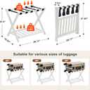 oakvivo Fully Assembled Luggage Rack for Guest Room, Bamboo Foldable Suitcase Stand with Storage Shelf, Luggage Stand with 5 Nylon Straps, Luggage Holders for Guest Room Bedroom Hotel, White, 1 Pack