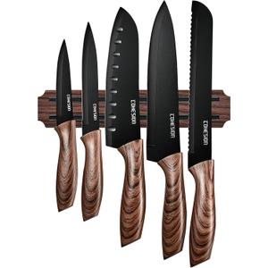 Cohesion 5 PCS Kitchen Knife Set with Magnetic Knife Strip for Wall, Ultra Sharp Kitchen Knives Set with Sheathes and Gift Box for Multipurpose Cooking with Ergonomic Handle