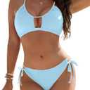 Blooming Jelly Womens Bikini Sets Two Piece Cheeky Swimsuits Curvy Cutout String Bathing Suits (Small, Light Blue)