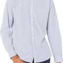 Amazon Essentials Men's Regular-Fit Long-Sleeve Casual Poplin Shirt (Blue White Vertical Stripe) S