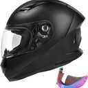 DOT Lightweight Full Face Motorcycle Street Bike Helmets with Extra Tinted Visor for Adults Men and Women, DOT Approved(Matte Black,S)