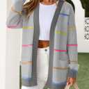 Sidefeel Cardigan Sweaters for Women Lightweight Striped 2025 Long Sleeve Open Front Loose Knit Sweaters Clothes (Gray)