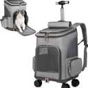 Wheeled Pet Carrier Backpack Pet Stroller, Travel Carrier, Car Seat for Small Dogs Cats Puppies, Comfort Cat Backpack Removable Rolling Wheels Mesh Ventilation Windows (Grey)