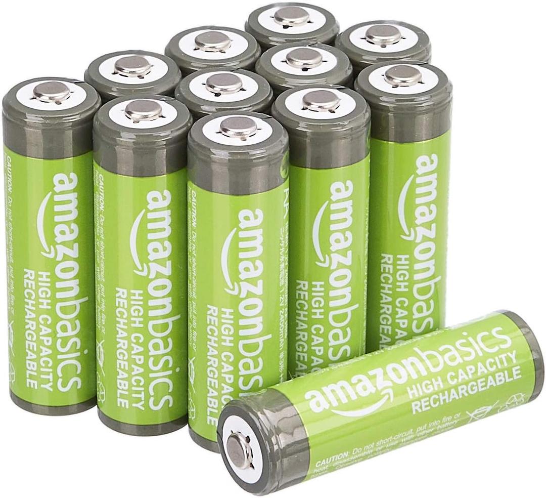 Amazon Basics 12-Pack Rechargeable AA NiMH High-Capacity Batteries, 2400 mAh, 1.2V, Recharge up to 400x Times, Pre-Charged