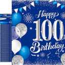 100th Birthday Decorations for Men Navy 40 PCS Blue Silver 100th Birthday Napkins for Happy 100th Theme Party Decorations Supplies