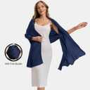 Satin Shawl Wraps for Women with Free Buckle Evening Dresses Wedding Bridal Party Silky Shawl Scarf Formal Cover Up, Navy Blue