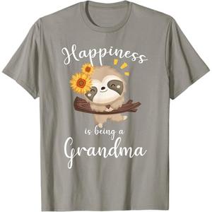 Happiness Is Being A Grandma Cute Sloth Flower T-Shirt, Size S