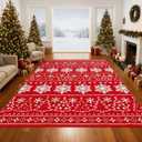 Drydiet Christmas Area Rug 5' x 7' Washable Rugs for Living Room Decorative Indoor Rug Holiday Decor Xmas Non Slip Carpet for Bedroom Kitchen Office (Snowflake and Christmas Tree)