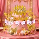 Crown Cake Topper Wedding Cake Toppers Boho Cake Decorating (Pink), Miniature