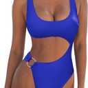 SUUKSESS Women Sexy One Piece Tummy Control Swimsuit Cutout Backless Bathing Suit, L
