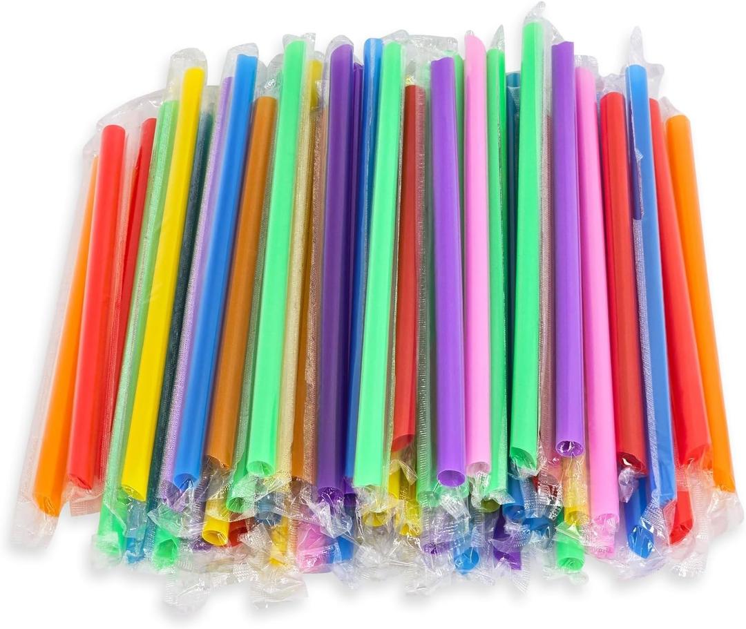 700 Pcs Multi Colors Jumbo Smoothie Straw Disposable Milkshake Straws Jumbo, Bubble Tea Straws For Cakes, Disposable Smoothie Straw Individually Wrapped (0.43" Wide X 9.84" Long)