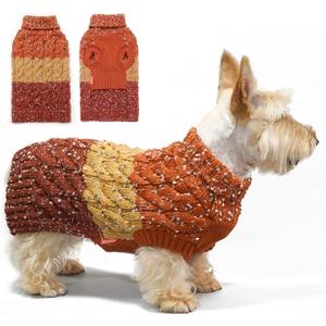 KYEESE Dog Sweaters for Small Dogs Male Color Block Pet Sweater with Fuzzy Thread Knitted Small Dog Sweater Turtleneck Pet Sweater Fall Winter Dogs Clothes, Brown, M, 10-17lbs