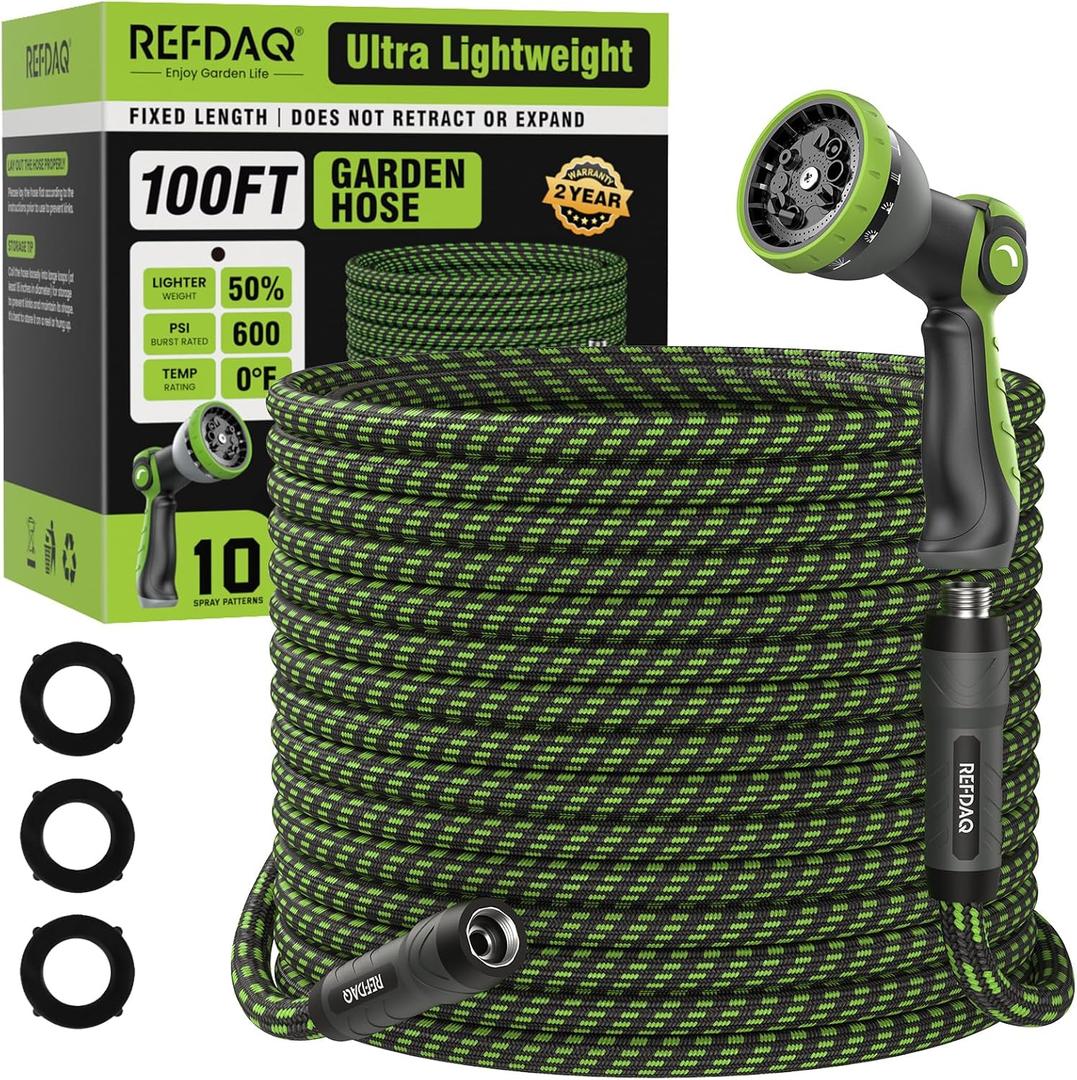 Garden Hose 100ft, Flexible Ultra Lightweight Durable, Kink-Free Water Hose with 10 Function Sprayer - Non-Shrinking, Easy to Store, All-Weather, High-Pressure