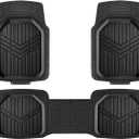 3-Piece All-Weather Heavy Duty, Full Set Rubber Floor Mats for Universal Fit in Cars, SUVs, and Trucks, Black, Trim to Customize