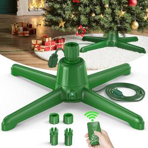 2025 Upgrade Rotating Christmas Tree Stand, UL Certified Adjustable Tree Stands with Remote Control for Up to 7.5ft 90lb Artificial Tree, Durable 3 Light Outputs with Up to 625 Watts of Power (Deep Green)