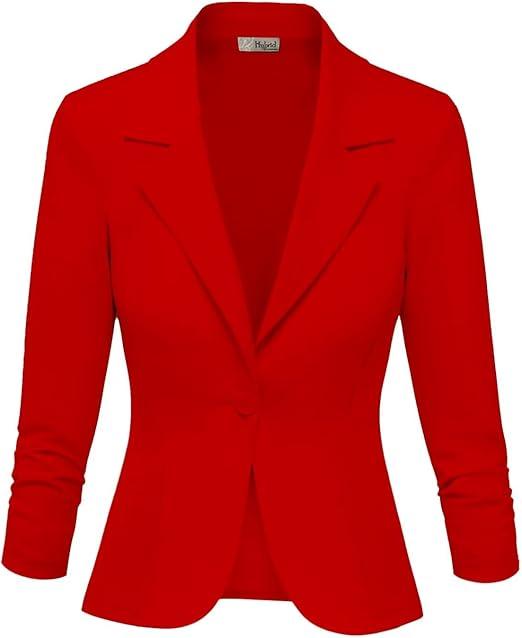 Hybrid & Company Women Super Comfy Ponte Office Blazer M, Premium Ponty-red