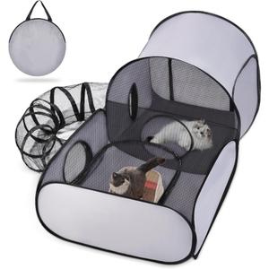 Tailtastic Pet Playpen with Surround Tunnel, Outdoor/Indoor Cat Playpen with Breathable Soft SidesTailtastic Cat Enclosure Tent for Small Animals, Portable Tent with Carry Bag (Medium)