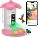 Hummingbird Feeder with Camera for Outdoor - 2K QHD Video, Instant Notifications & AI Bird Species, Ant Moat, Bee Proof, Motion Detection, 2.4G WiFi, Signal Booster, Gift for Bird Lovers Pink