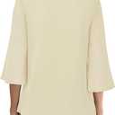 Women's 3/4 Sleeve Tops Pleated V Neck Business Casual Chffion Blouses Dressy Office Work Shirts Loose Fit Tunics (Beige, M)