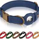 AirTag Dog Collar - Genuine Leather Dog Collar with Apple AirTag Holder and Metal Buckle - Smart GPS Tracking Pet Collars for Small Medium Large Dogs Puppy (Smoky Blue, S, 12"-15" Neck Fit)