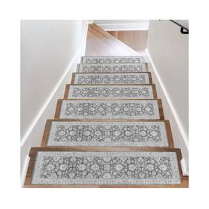 Rubber Indoor Stair Runner Slip Resistant Stair Rugs Safety Mats for Dogs, Kids & Elders, Stairway Grip Step Treads, Gray, 30"×8", Pack of 8