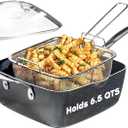Granitestone Nonstick Fry Pan Set 9.5inch Deep Square Frying Pan Frying Basket Steamer Glass Lid 5 Pcs