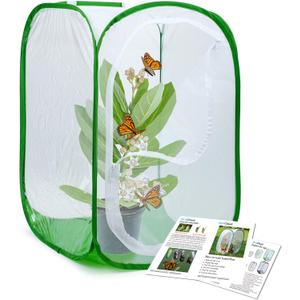 RESTCLOUD Professional Butterfly Habitat Insect Cage Caterpillar Enclosure Pop-up Polyester Bottom for Easier Clean (15.7 x 15.7 x 23.6 inches, Green)