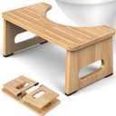Foldable Toilet Stool, 7 Inch Poop Stool for Bathroom, Bamboo Toilet Potty Squat Adults, Dual Anti-Slip Potty Step Stool for Pooping, Improve Squatting Posture and Comfort for Kids Seniors, Natural