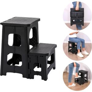 2 Step Stool Folding Step Stool for Adults,Non-Slip Foldable Stool for Office, Garage, Library, Closet, Bathroom and Porch,Collapsible Stool for Kitchen Home Toilet Bedroom, Black