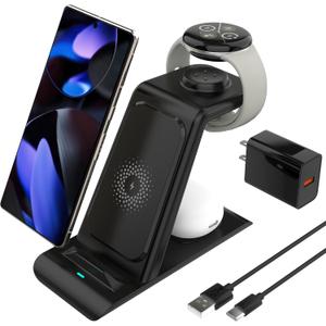 HATALKIN Upgraded Pixel Watch 3/2 Charger,3 in 1 Pixel Charging Station for Google Pixel 9/8/7/XL,Pixel Buds Pro/2,Wireless Charger Stand for Multiple Devices with Adapter(Not for Pixel Watch 1)