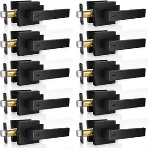 10 Pack Modern Black Door Handles Privacy Door Levers Black Door Knobs Interior Heavy Duty Reversible Door Locks Keyless Square Interior Door Handle